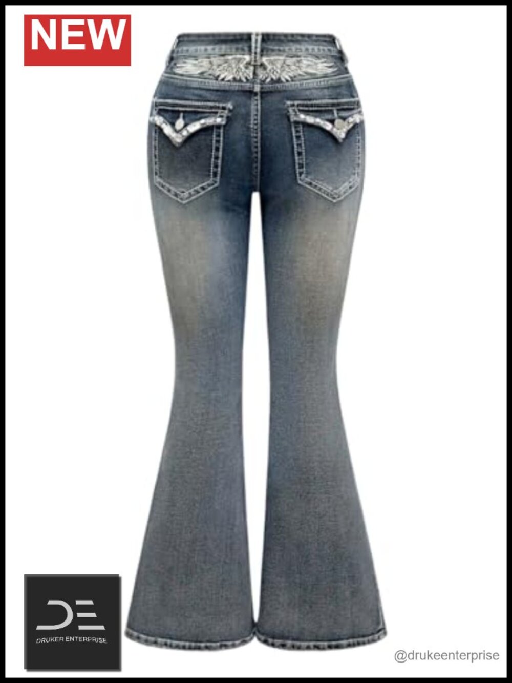 Plus Size Rhinestone Embroidered Flare Jeans Bootcut Denim Pants